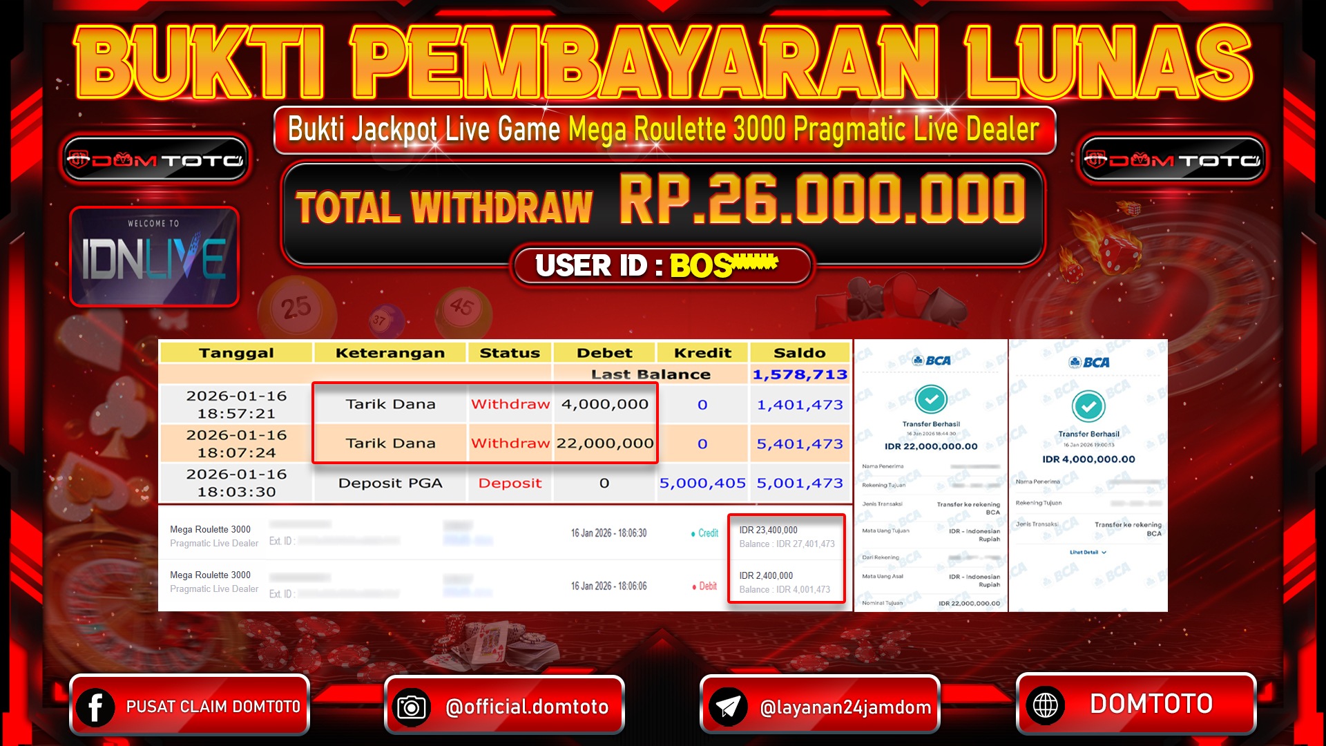JACKPOT LIVE GAMES Mega Roulette 3000 Pragmatic Live Dealer 16 JANUARI 2026